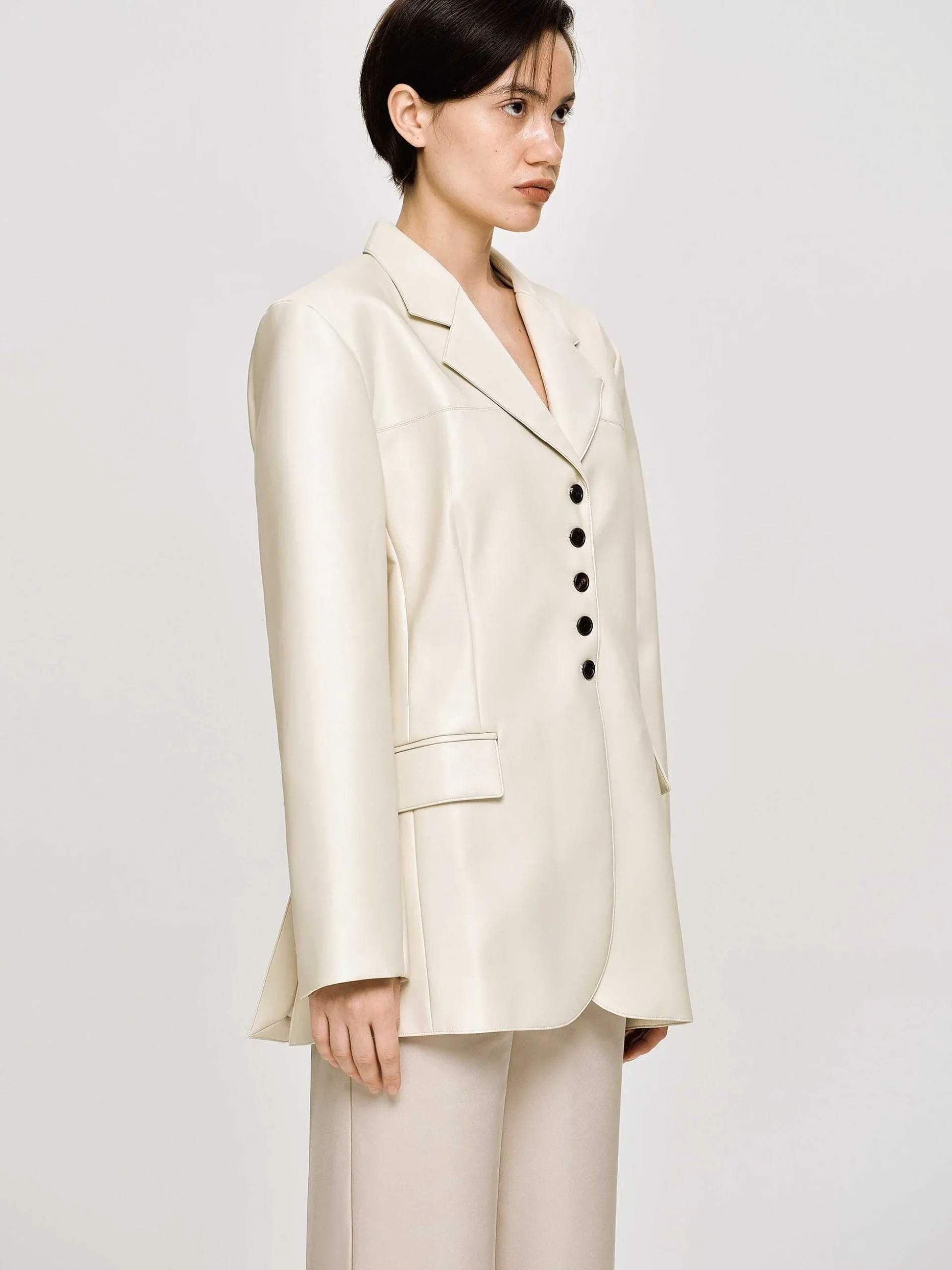 Women Source Unknown Outerwear-Faux Leather Button Jacket, Warm Beige