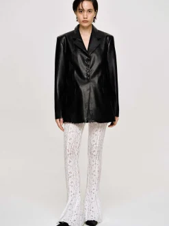 Women Source Unknown Outerwear-Faux Leather Button Jacket, Black