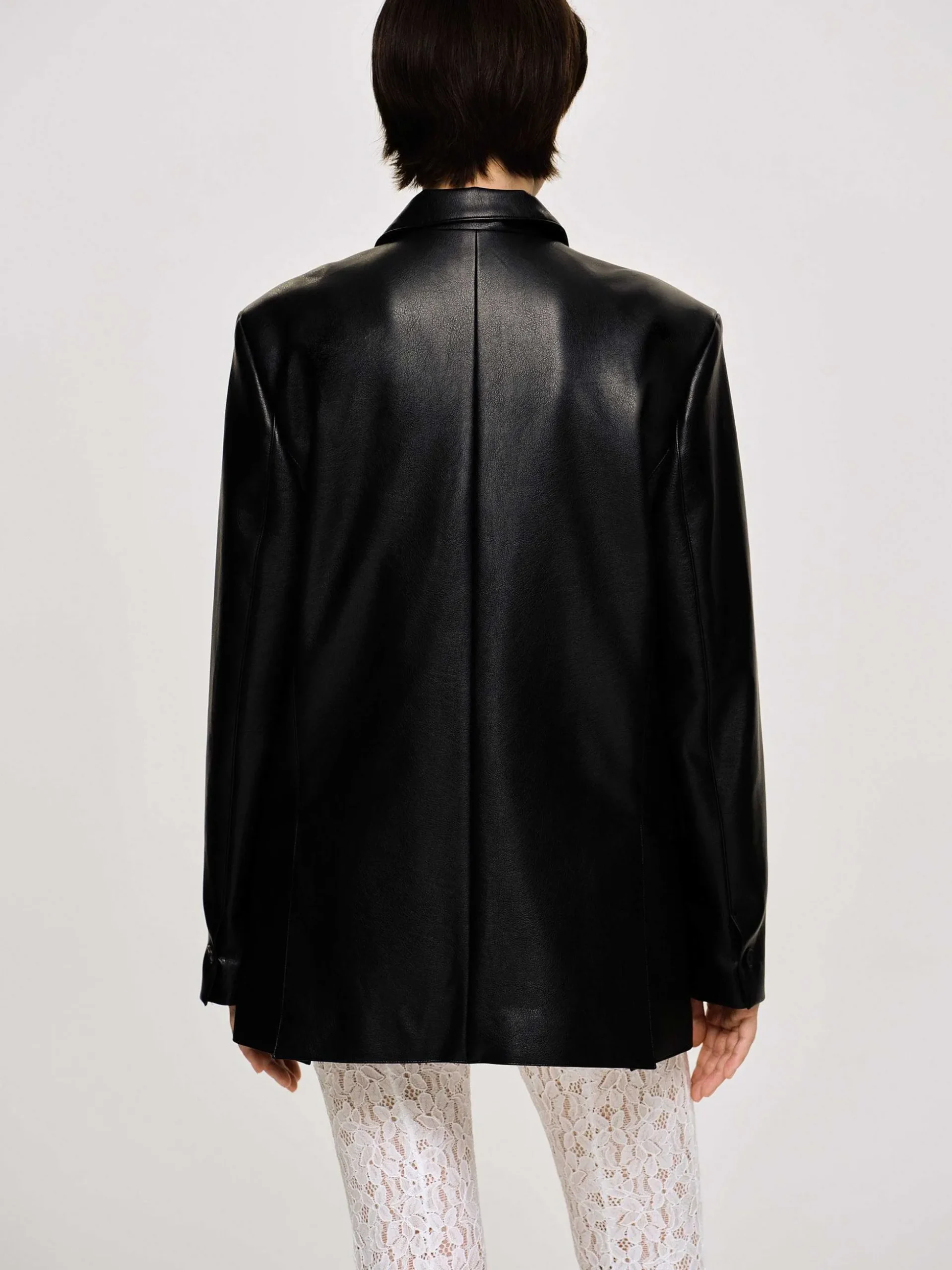 Women Source Unknown Clothing-Faux Leather Button Jacket, Black