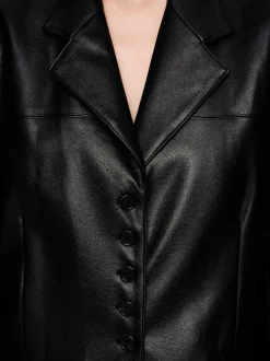 Women Source Unknown Clothing-Faux Leather Button Jacket, Black
