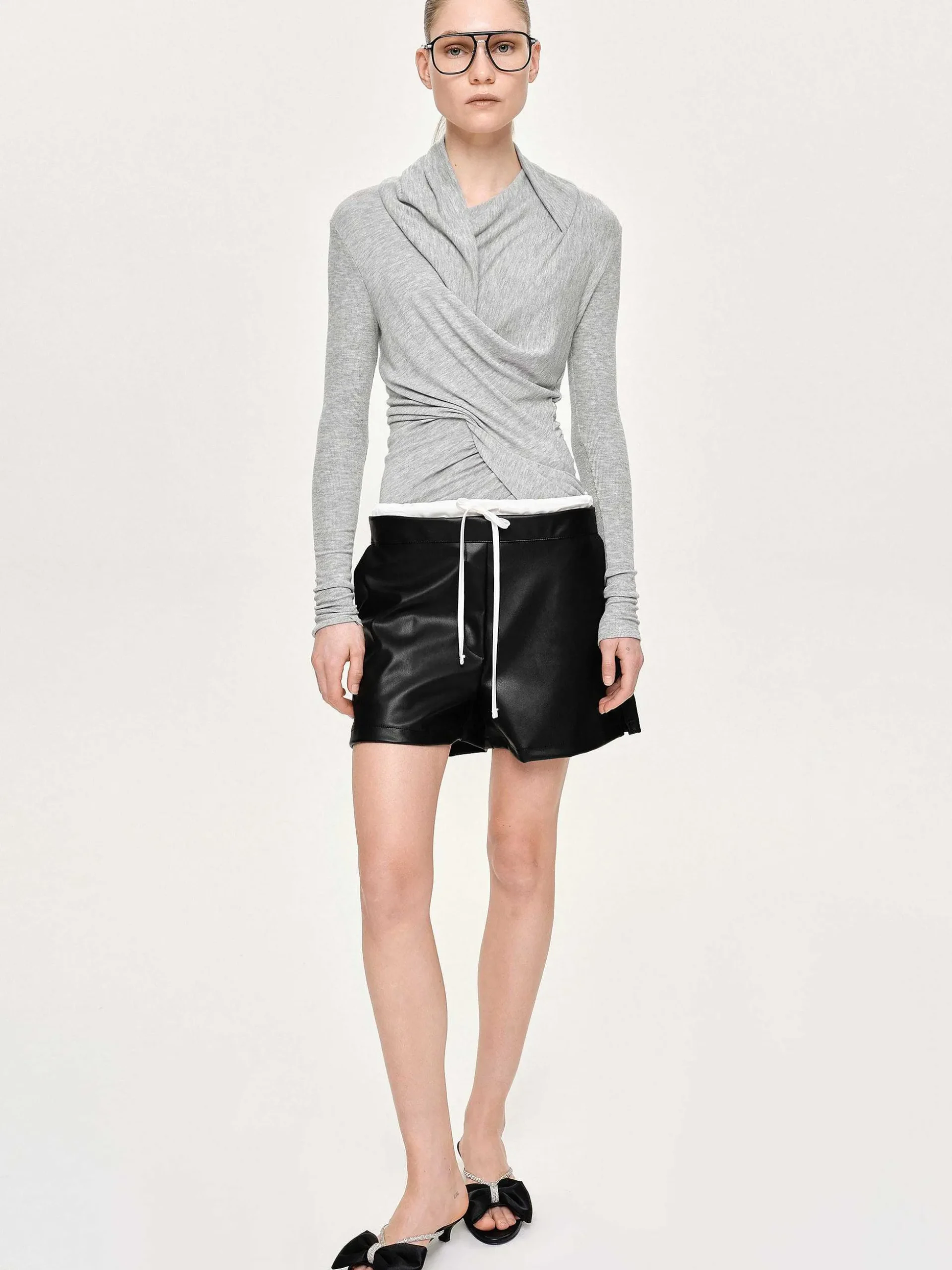 Women Source Unknown Clothing-Faux Leather Layered Shorts, Black