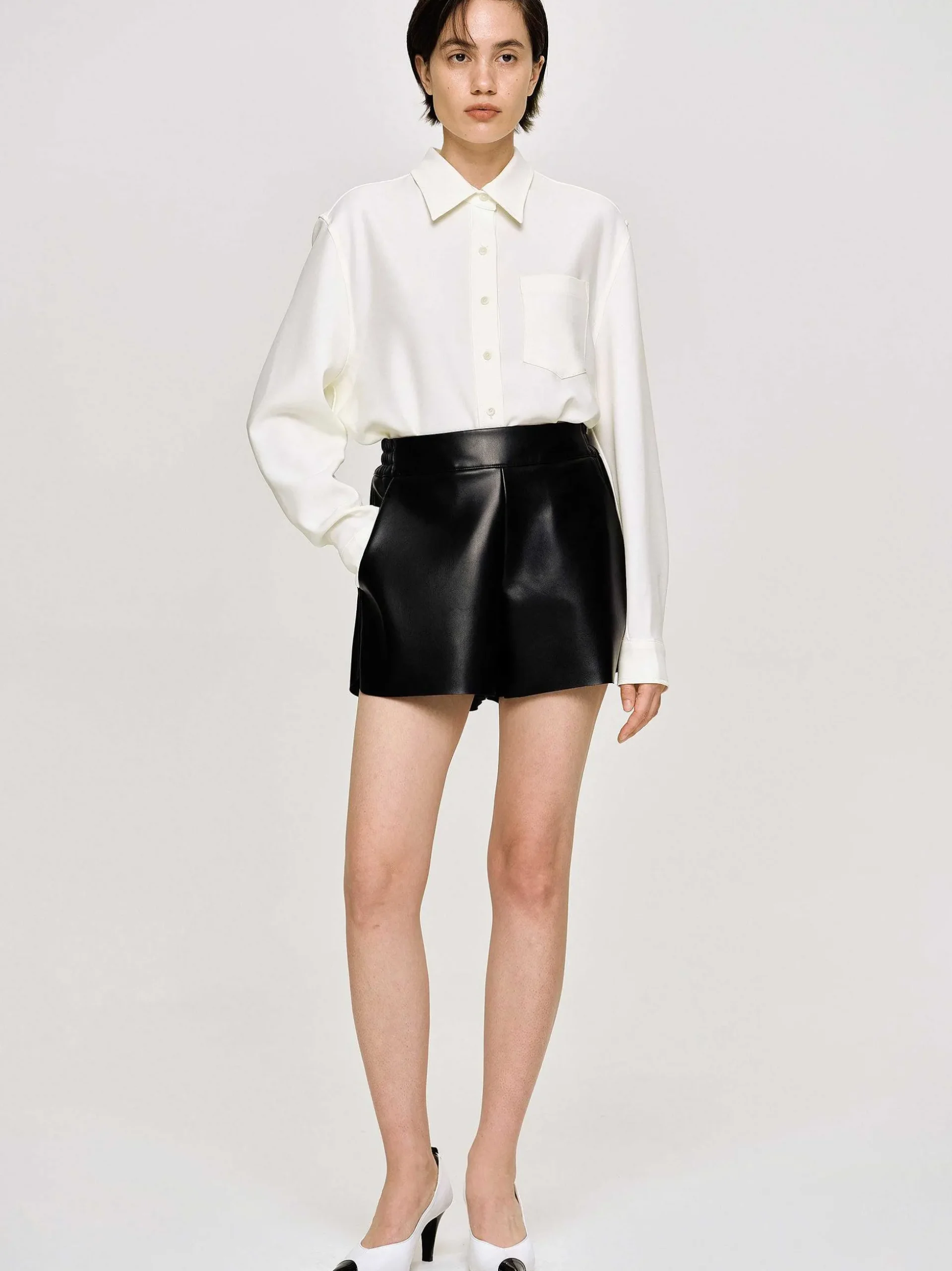 Women Source Unknown Accessories-Faux Leather Shorts, Black