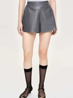 Women Source Unknown Accessories-Faux Leather Shorts, Fossil Grey