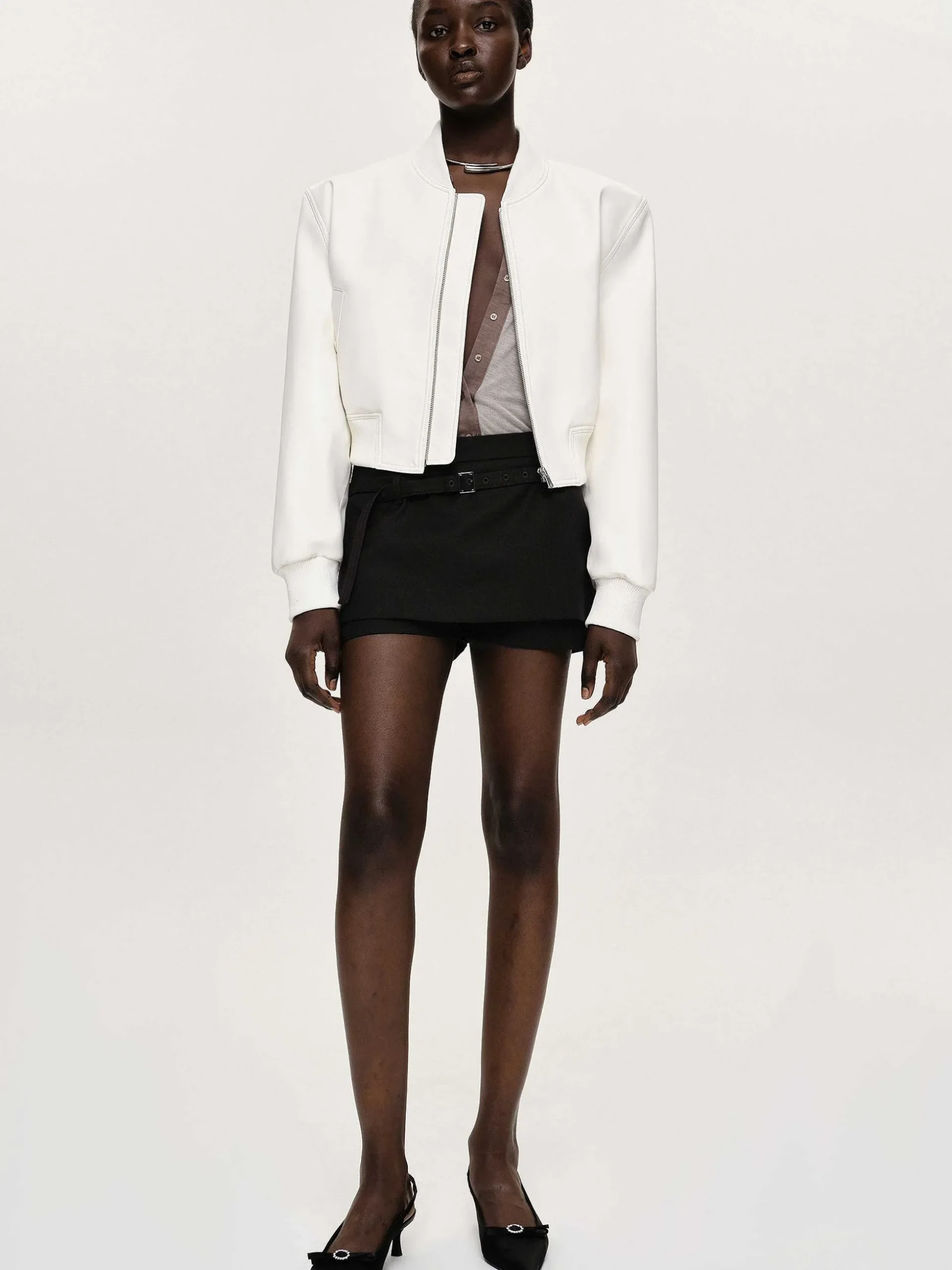 Women Source Unknown Clothing-Faux-Leather Bomber Jacket, White