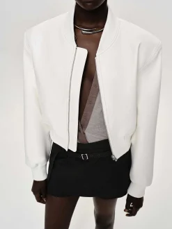 Women Source Unknown Clothing-Faux-Leather Bomber Jacket, White