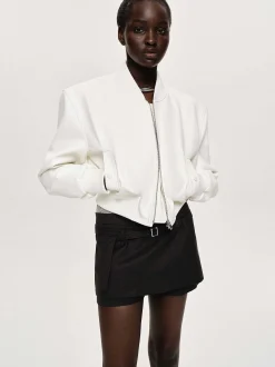 Women Source Unknown Clothing-Faux-Leather Bomber Jacket, White