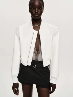 Women Source Unknown Outerwear-Faux-Leather Bomber Jacket, White
