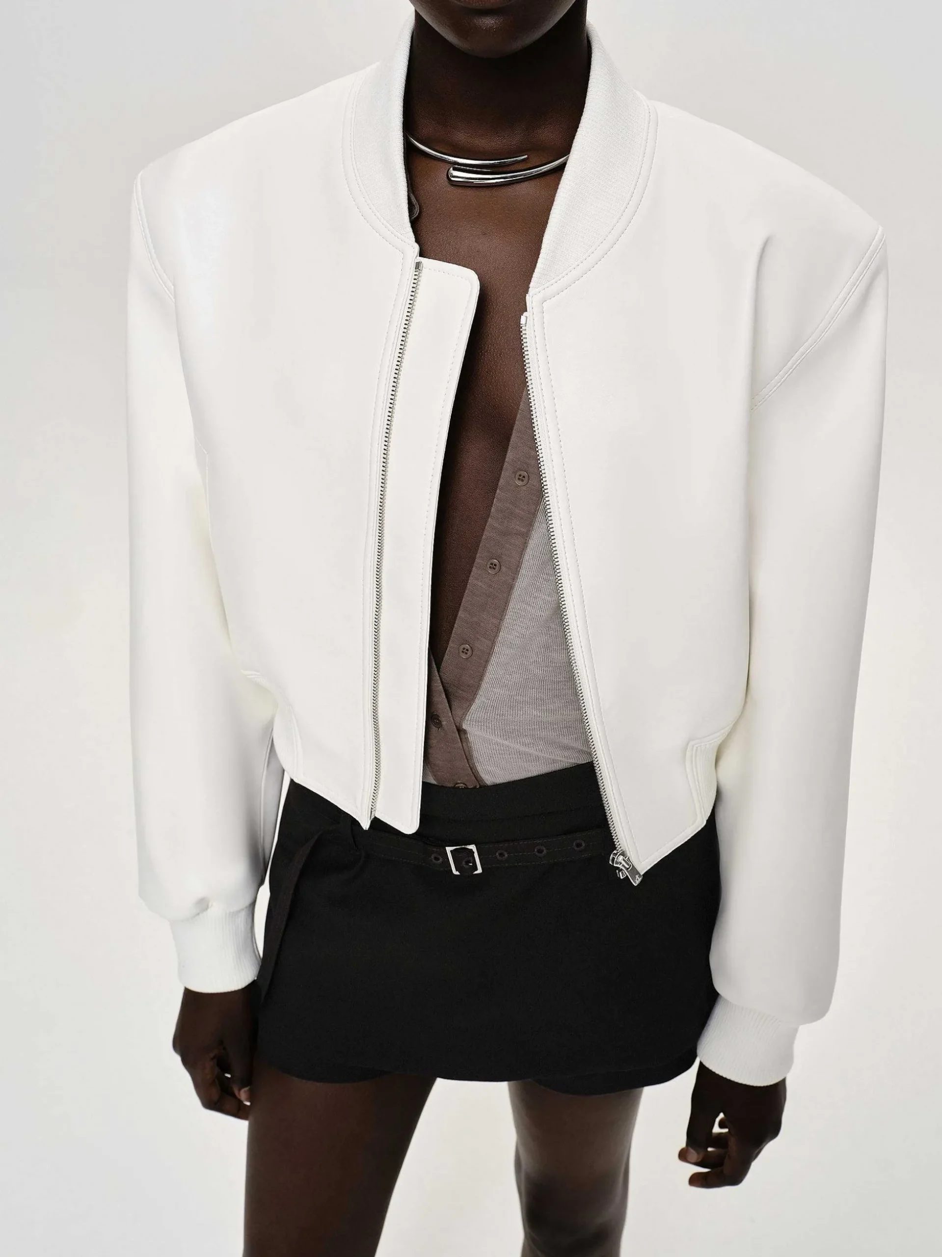 Women Source Unknown Outerwear-Faux-Leather Bomber Jacket, White