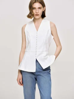 Women Source Unknown Clothing-Flared Button Vest, White