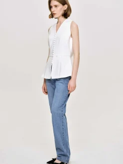 Women Source Unknown Tops-Flared Button Vest, White