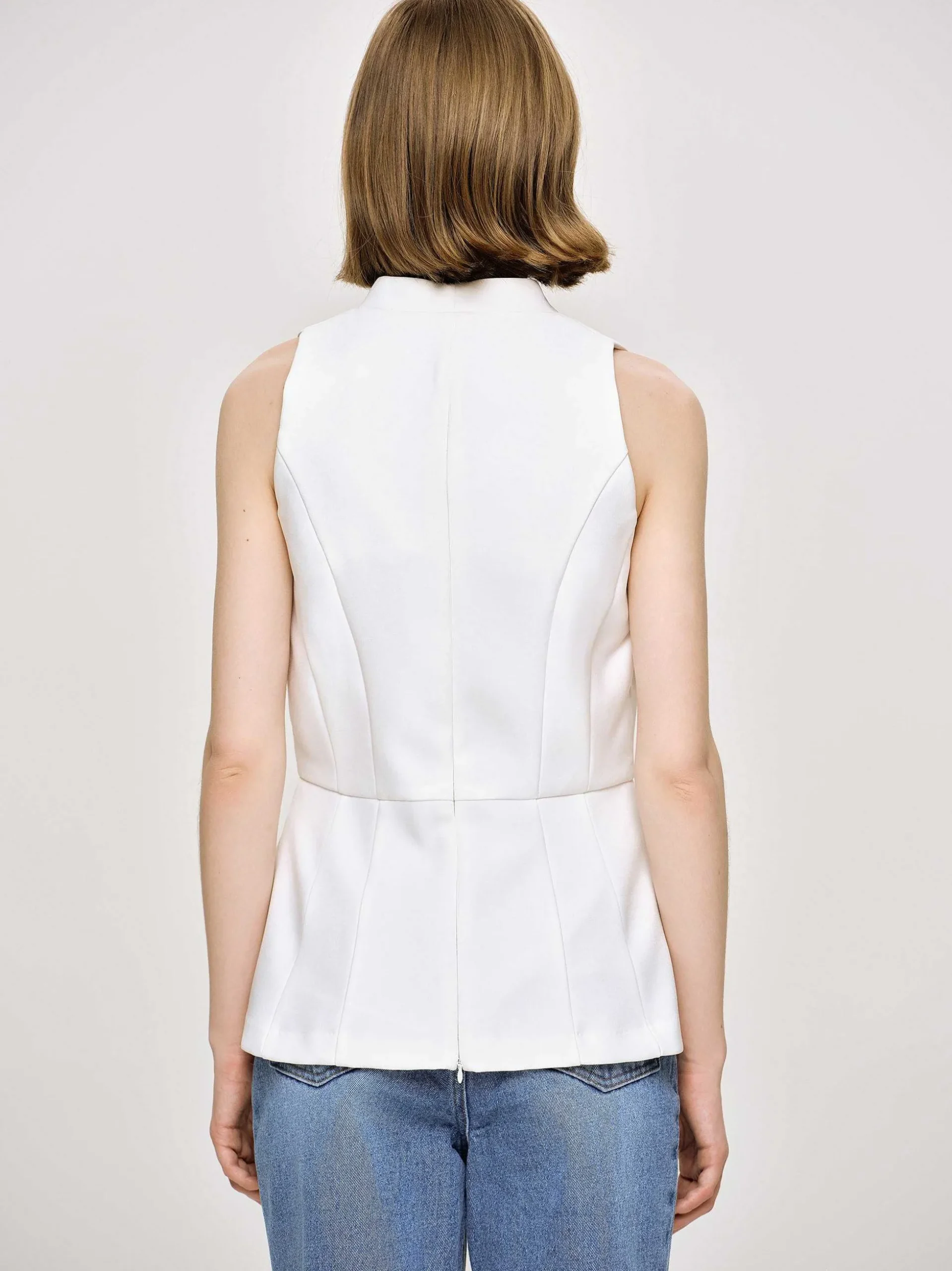 Women Source Unknown Tops-Flared Button Vest, White