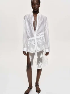 Women Source Unknown Clothing-Flora-Applique Wrap Skirt, White