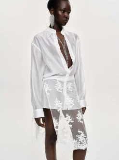Women Source Unknown Clothing-Flora-Applique Wrap Skirt, White