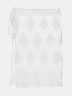 Women Source Unknown Clothing-Flora-Applique Wrap Skirt, White