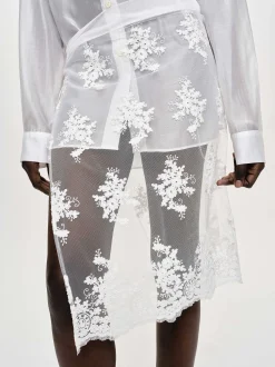 Women Source Unknown Bottoms-Flora-Applique Wrap Skirt, White
