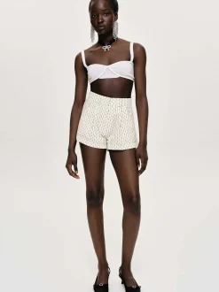 Women Source Unknown Bottoms-Floral Micro Shorts, Ivory