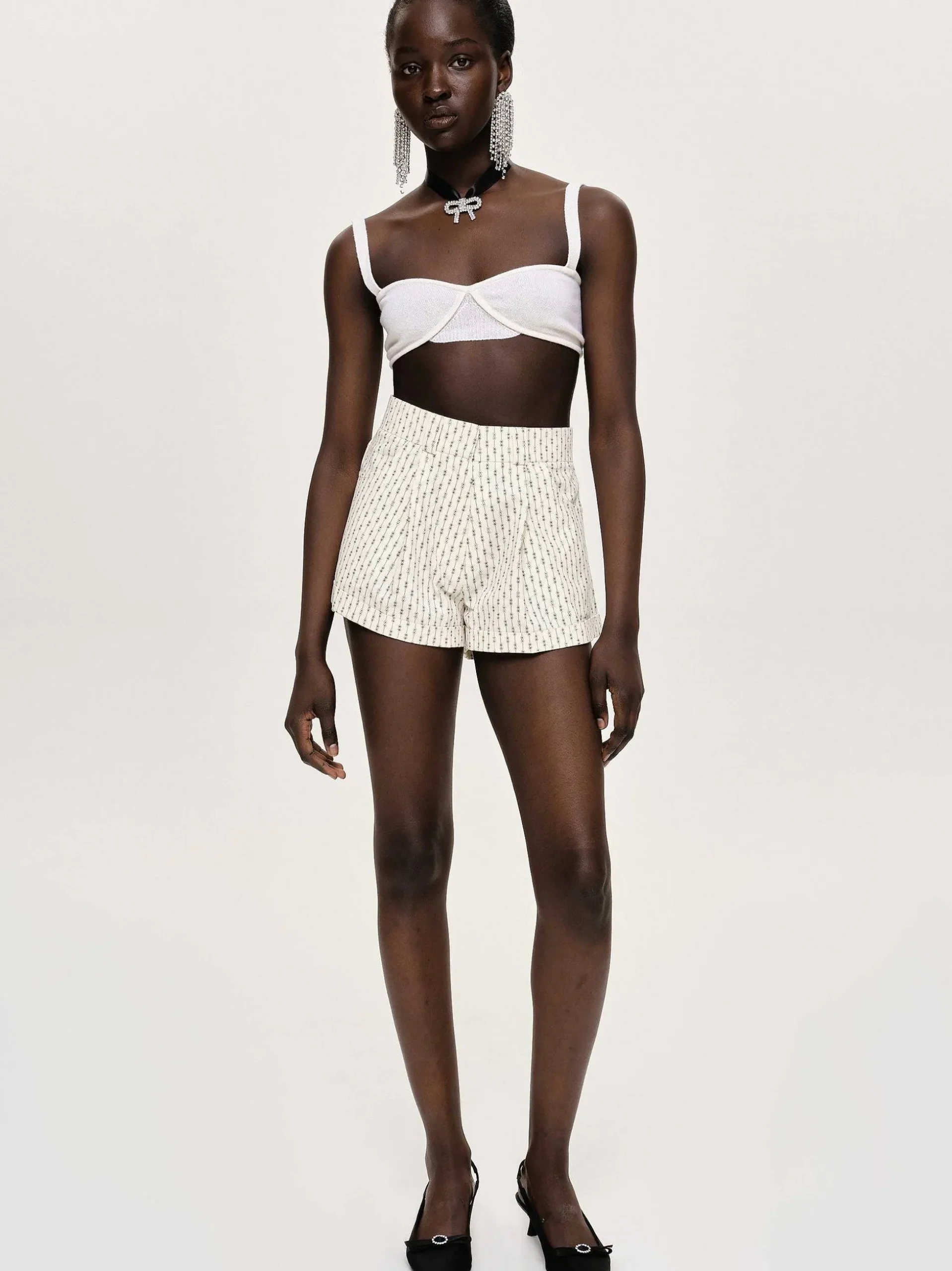 Women Source Unknown Clothing-Floral Micro Shorts, Ivory