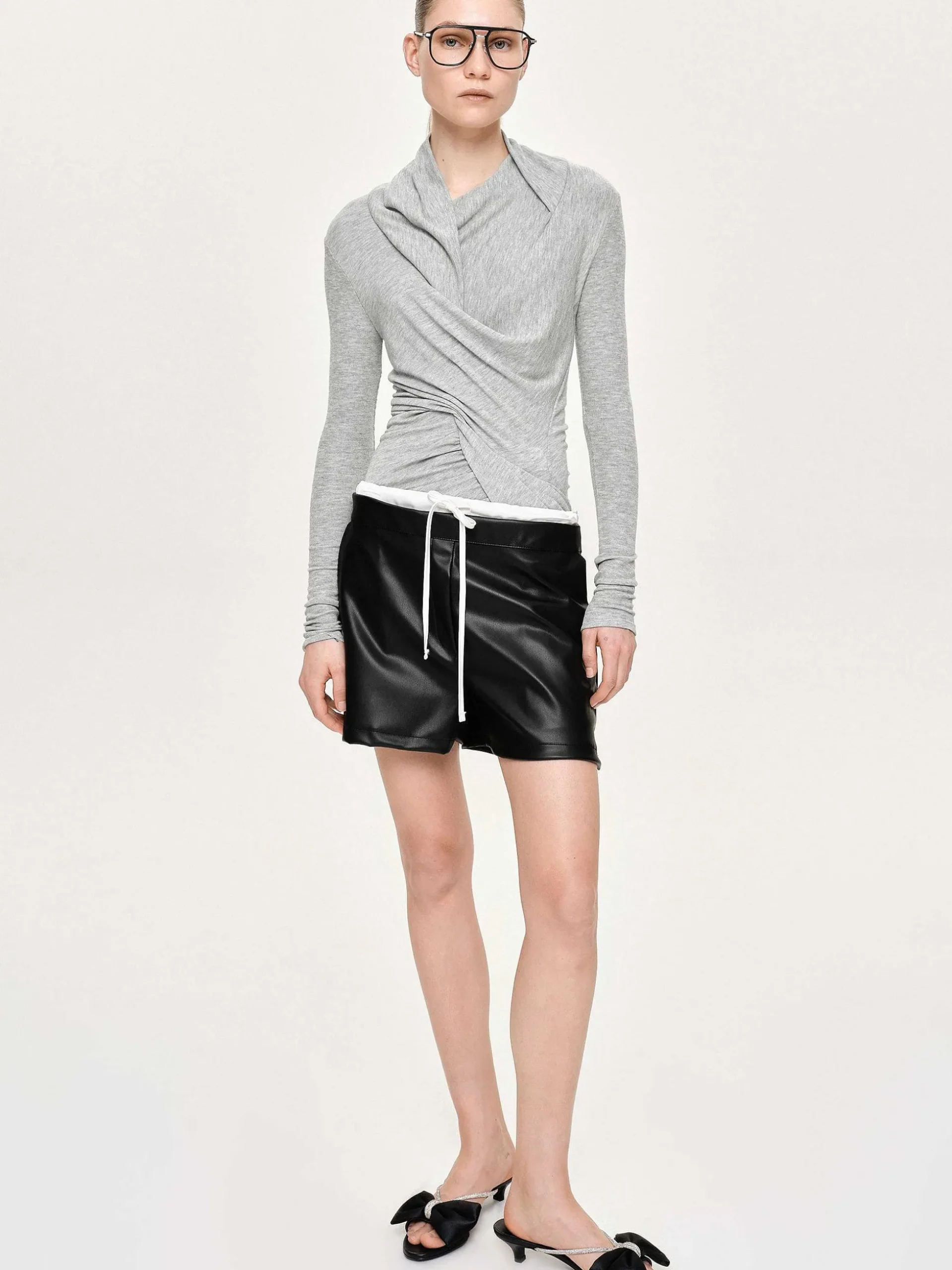 Women Source Unknown Clothing-Folgore Asymmetric Drape Top, Grey