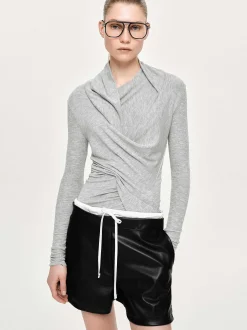 Women Source Unknown Clothing-Folgore Asymmetric Drape Top, Grey