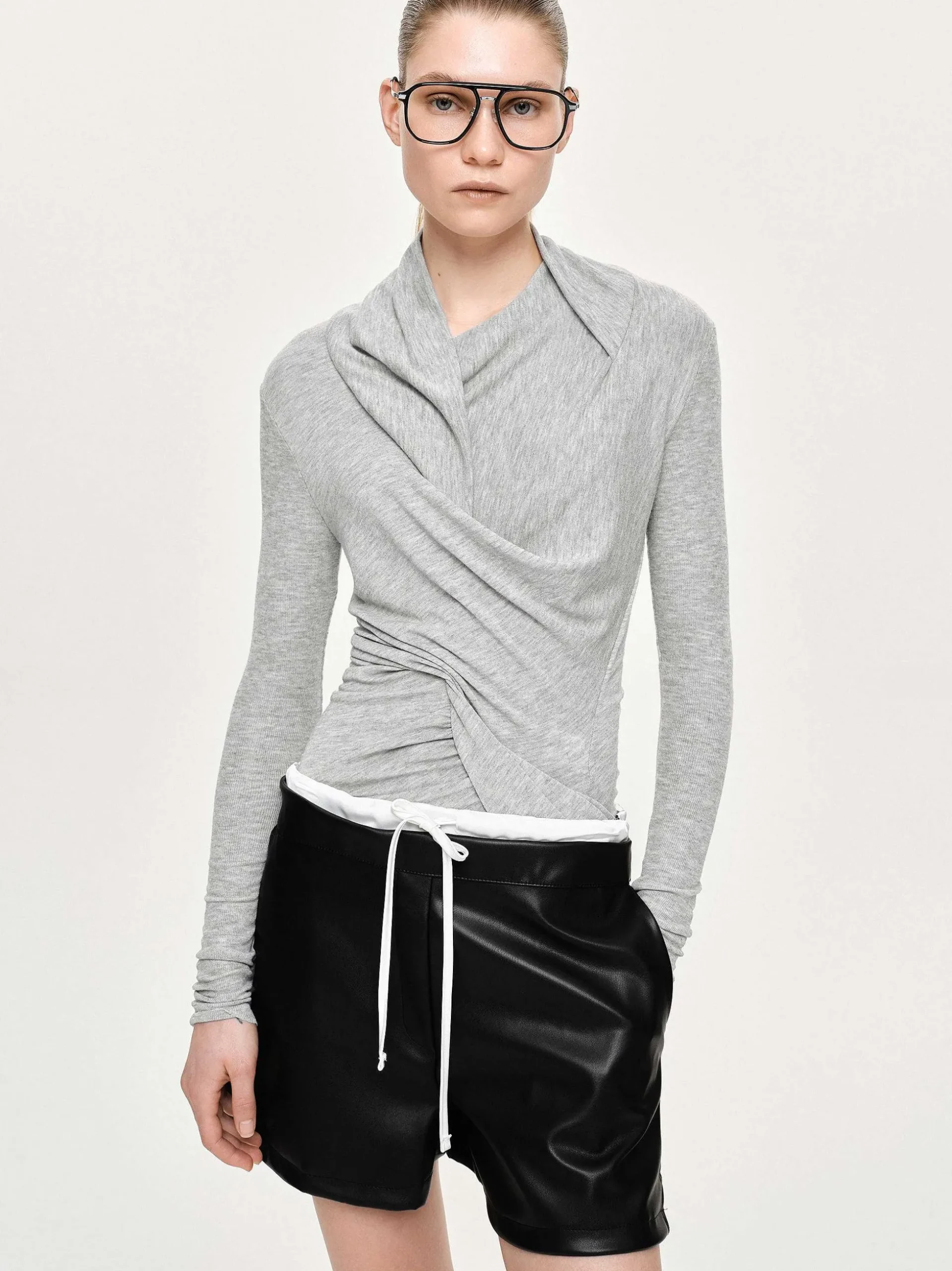 Women Source Unknown Clothing-Folgore Asymmetric Drape Top, Grey