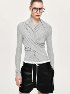 Women Source Unknown Clothing-Folgore Asymmetric Drape Top, Grey