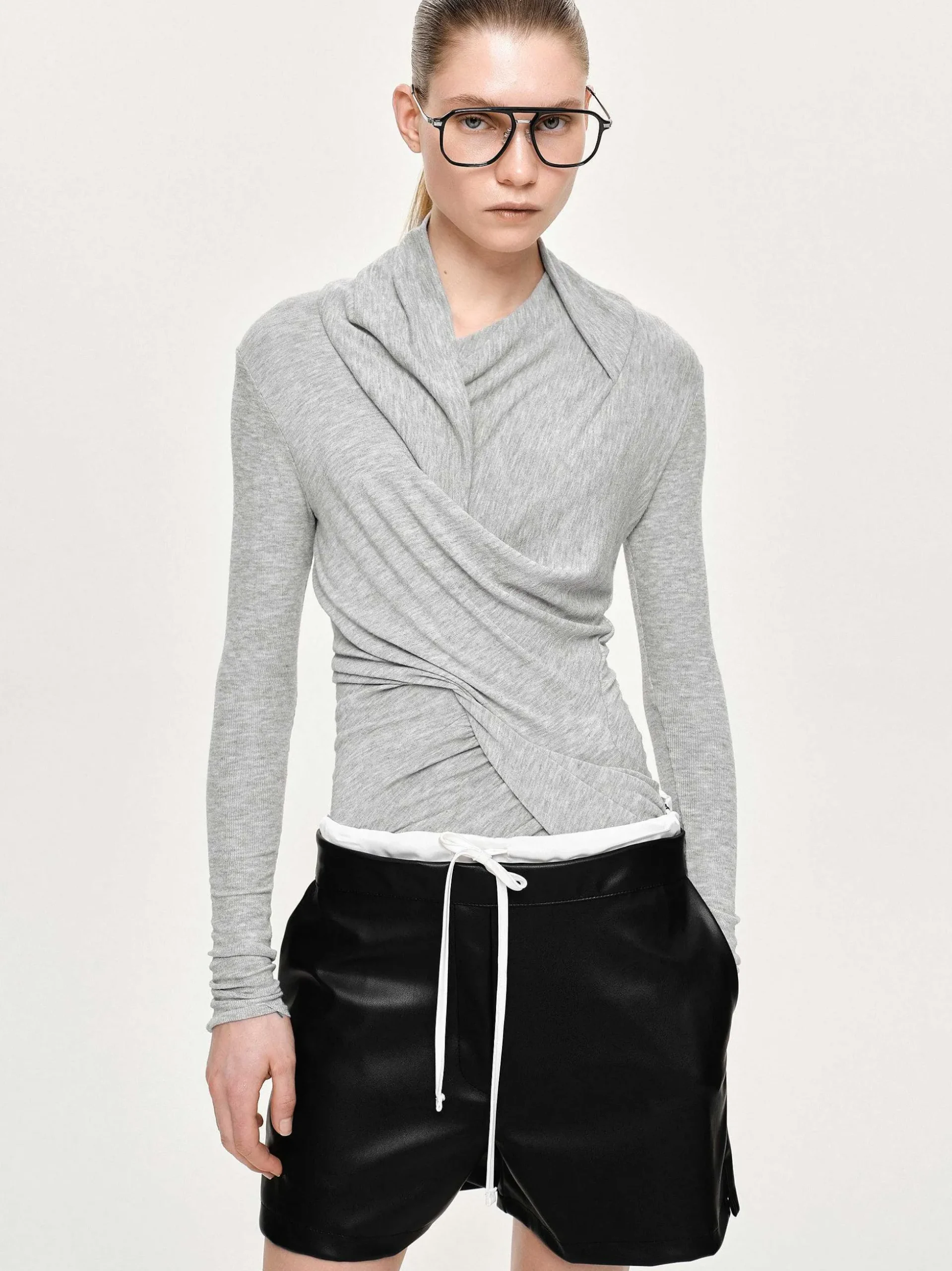 Women Source Unknown Clothing-Folgore Asymmetric Drape Top, Grey