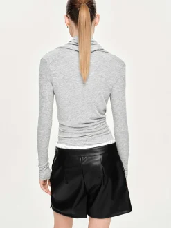 Women Source Unknown Clothing-Folgore Asymmetric Drape Top, Grey