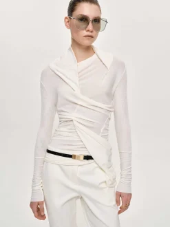 Women Source Unknown Clothing-Folgore Asymmetric Drape Top, Ivory