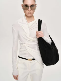 Women Source Unknown Clothing-Folgore Asymmetric Drape Top, Ivory