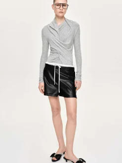 Women Source Unknown Tops-Folgore Asymmetric Drape Top, Grey