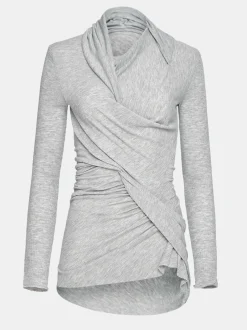 Women Source Unknown Tops-Folgore Asymmetric Drape Top, Grey