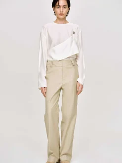 Women Source Unknown Clothing-Gabardine Straight-Leg Trousers, Beige
