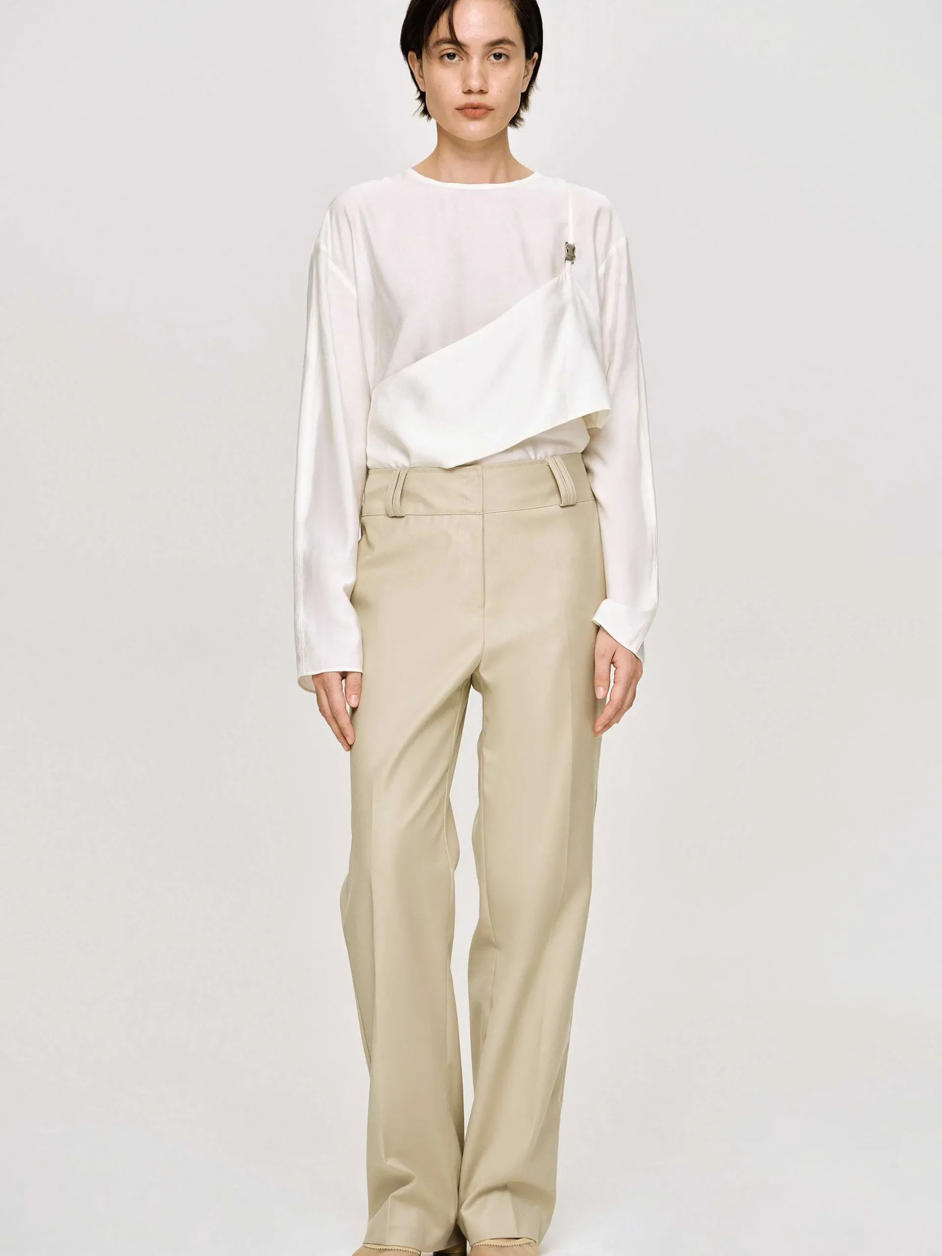 Women Source Unknown Bottoms-Gabardine Straight-Leg Trousers, Beige