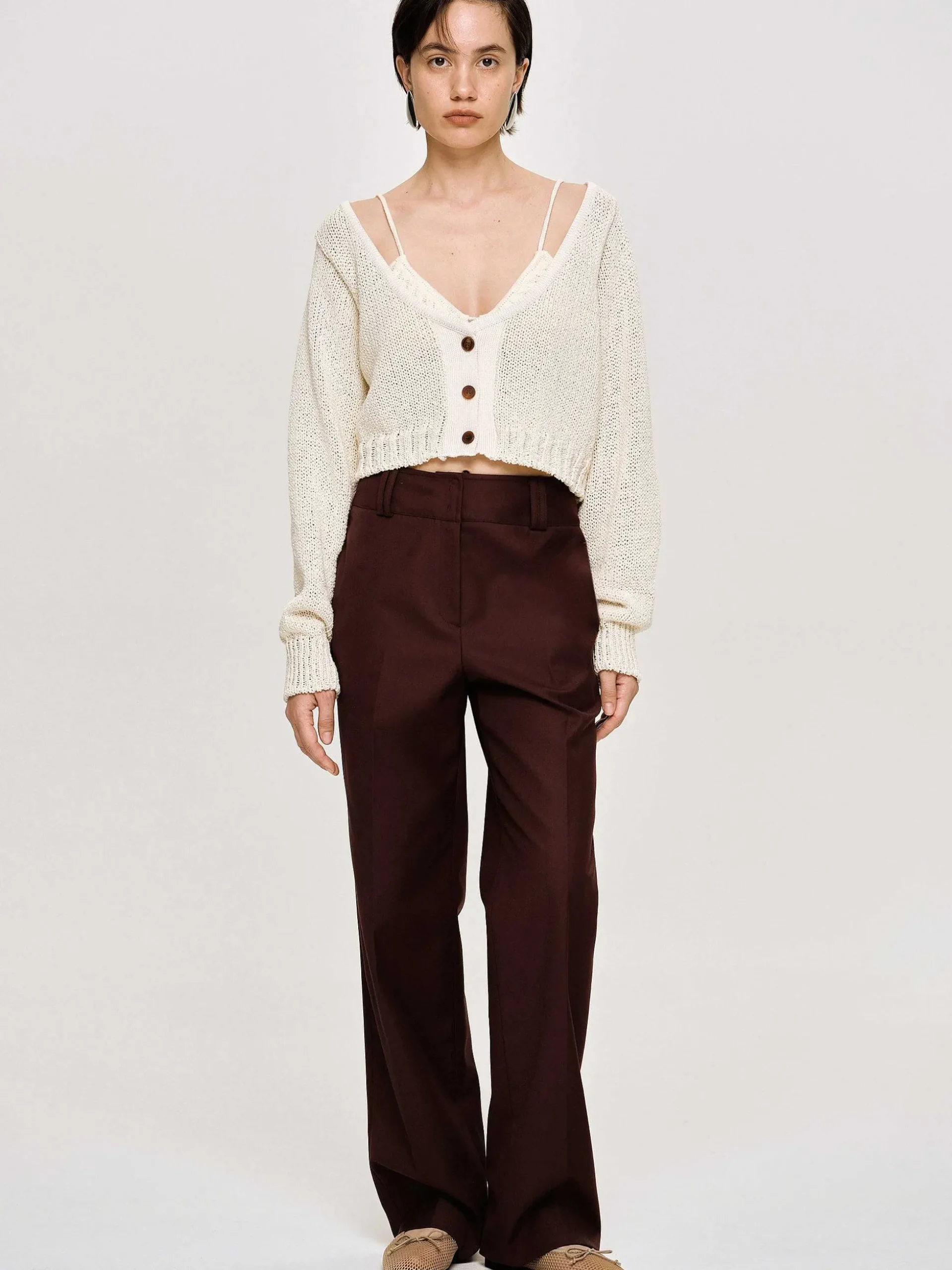 Women Source Unknown Bottoms-Gabardine Suit Trousers, Merlot Brown