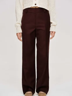 Women Source Unknown Bottoms-Gabardine Suit Trousers, Merlot Brown