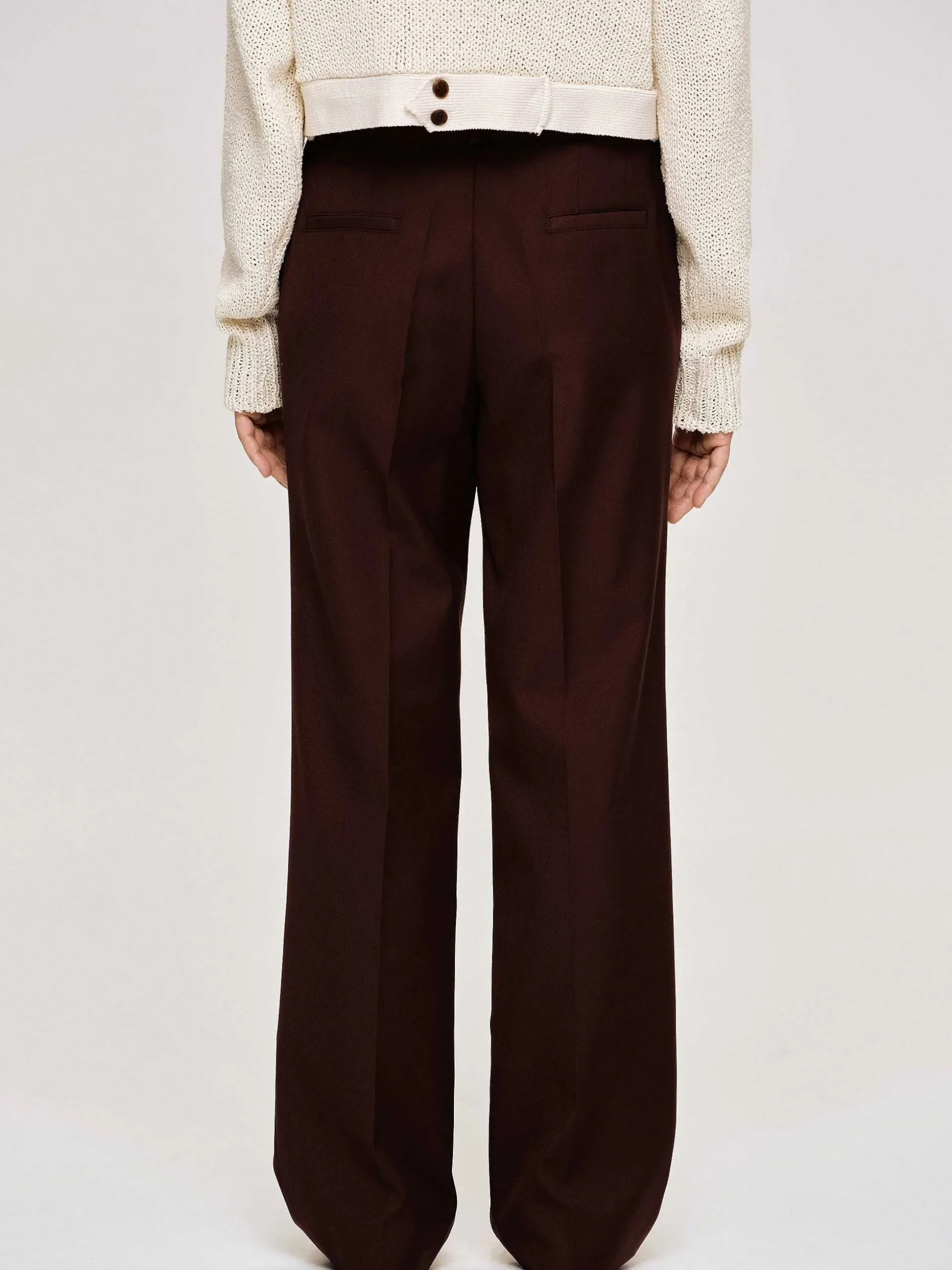 Women Source Unknown Bottoms-Gabardine Suit Trousers, Merlot Brown