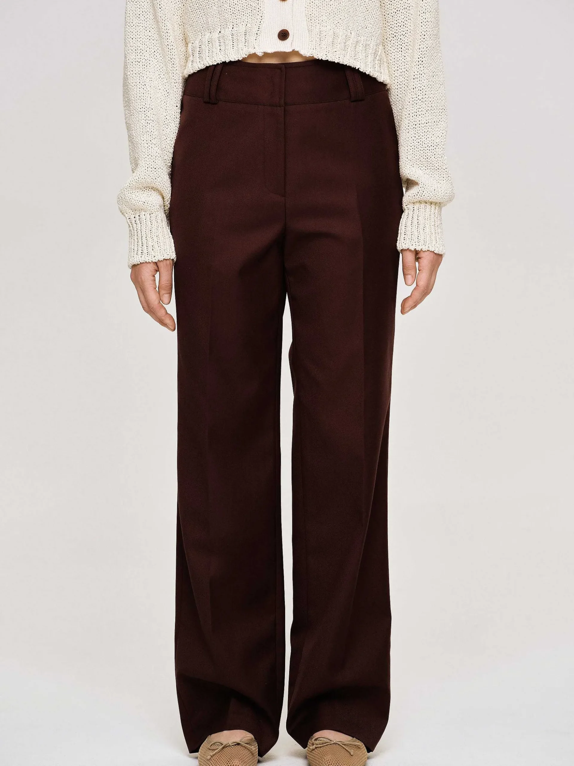 Women Source Unknown Clothing-Gabardine Suit Trousers, Merlot Brown