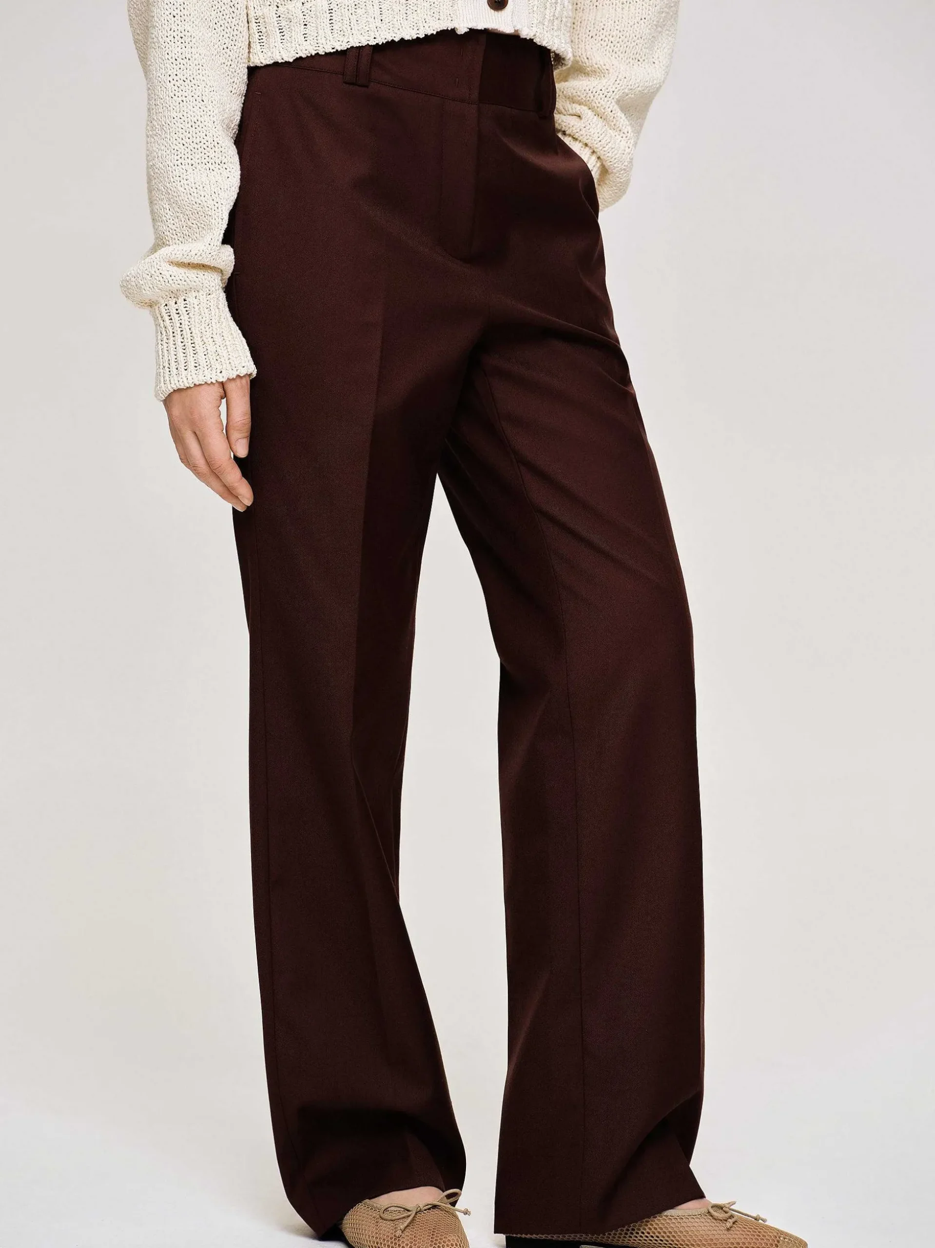 Women Source Unknown Clothing-Gabardine Suit Trousers, Merlot Brown