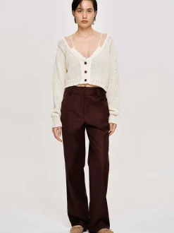 Women Source Unknown Clothing-Gabardine Suit Trousers, Merlot Brown