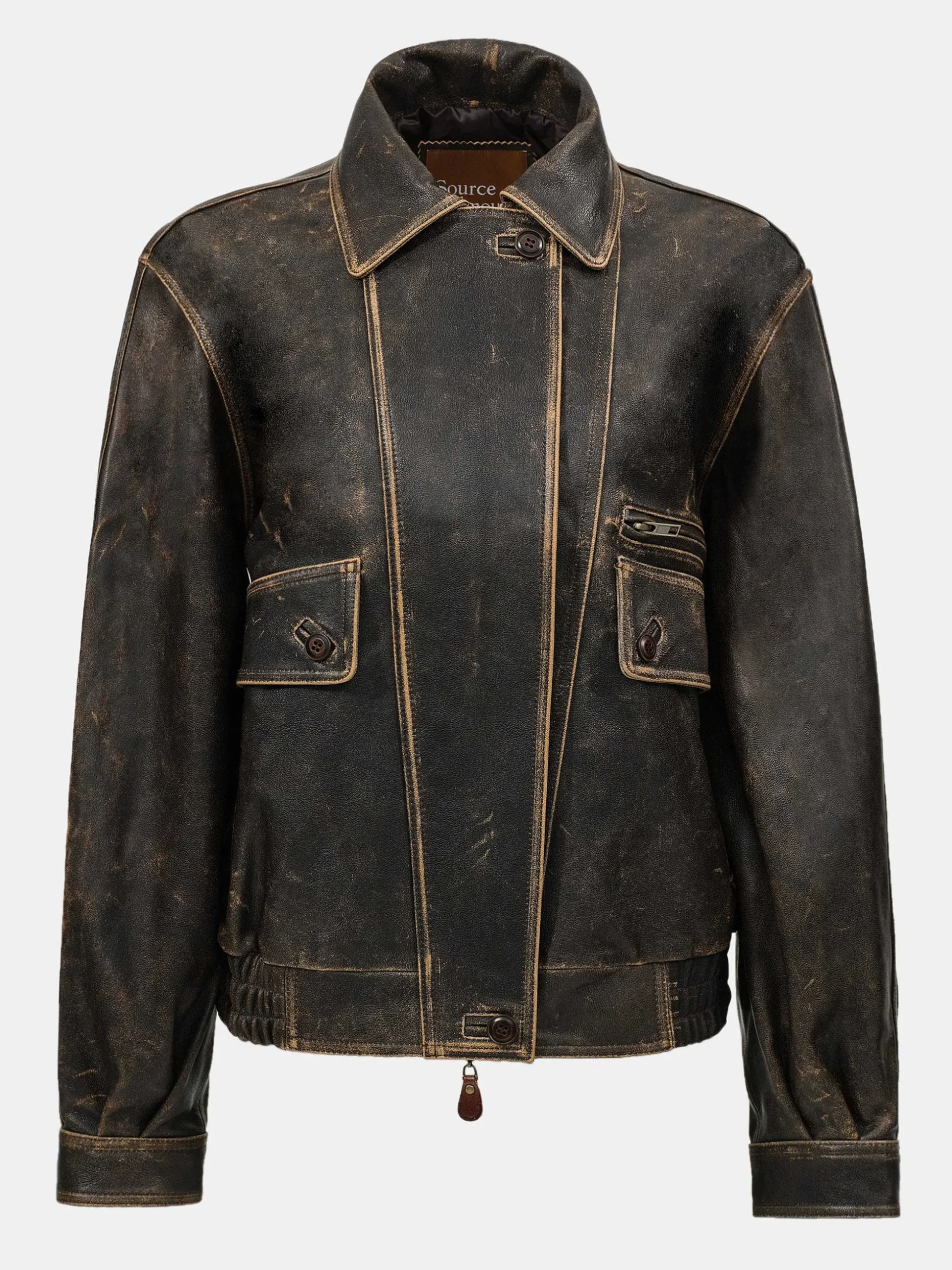 Women Source Unknown Accessories-Geva Faded Lambskin Bomber Jacket, Brown