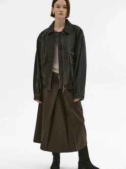 Women Source Unknown Accessories-Geva Faded Lambskin Bomber Jacket, Brown