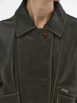 Women Source Unknown Accessories-Geva Faded Lambskin Bomber Jacket, Brown