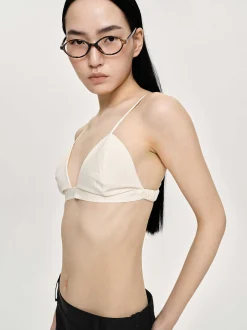Women Source Unknown Tops-Heart Neck Cotton Bra Top, Canvas