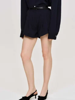 Women Source Unknown Clothing-High Rise Angled Shorts, Navy