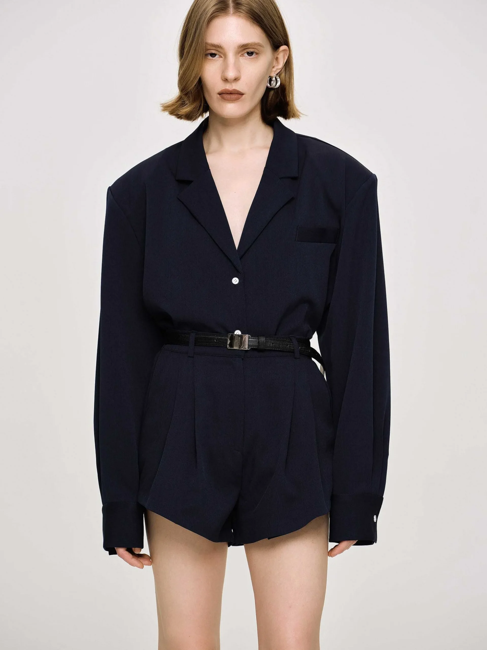 Women Source Unknown Clothing-High Rise Angled Shorts, Navy