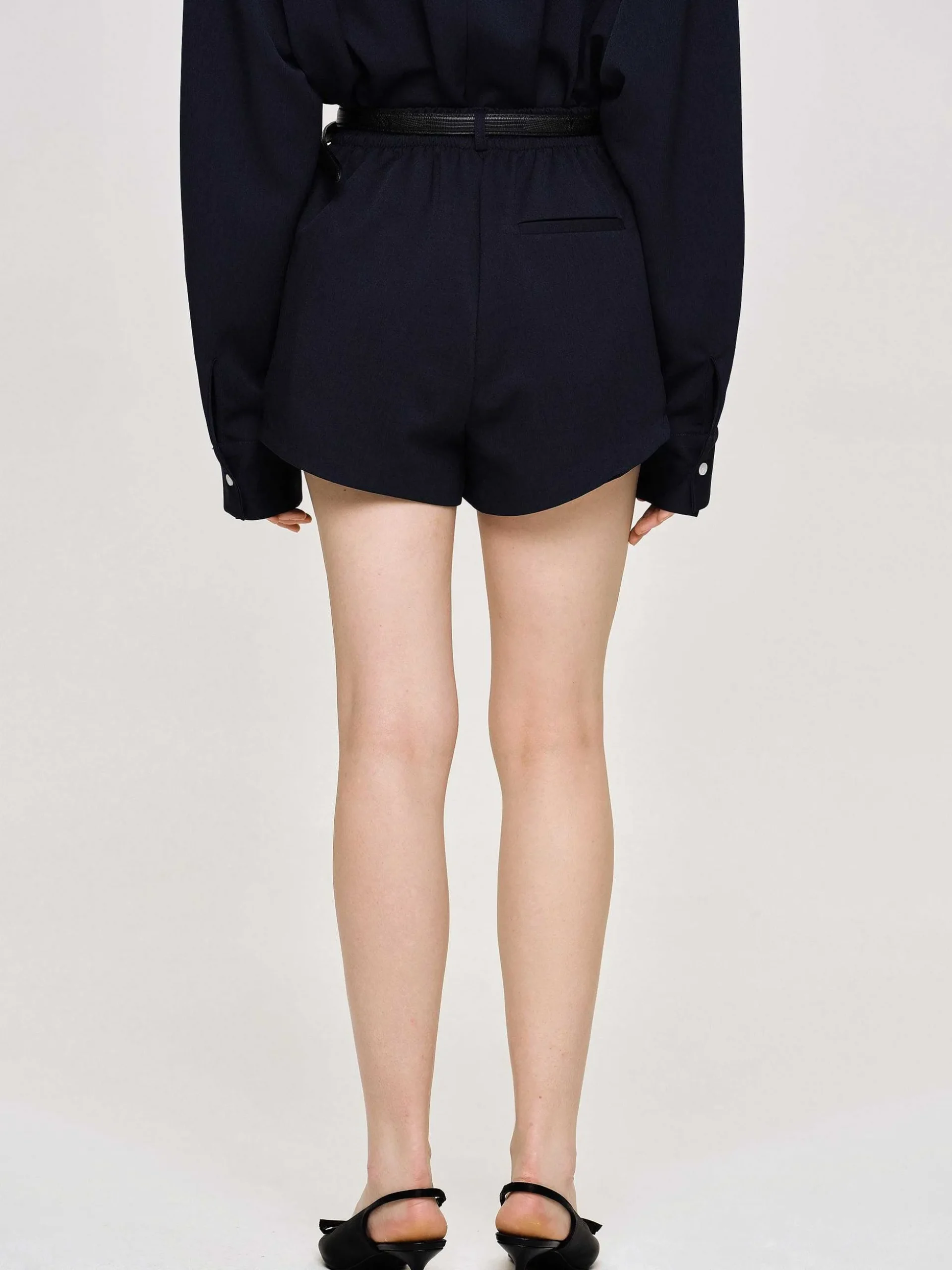 Women Source Unknown Clothing-High Rise Angled Shorts, Navy