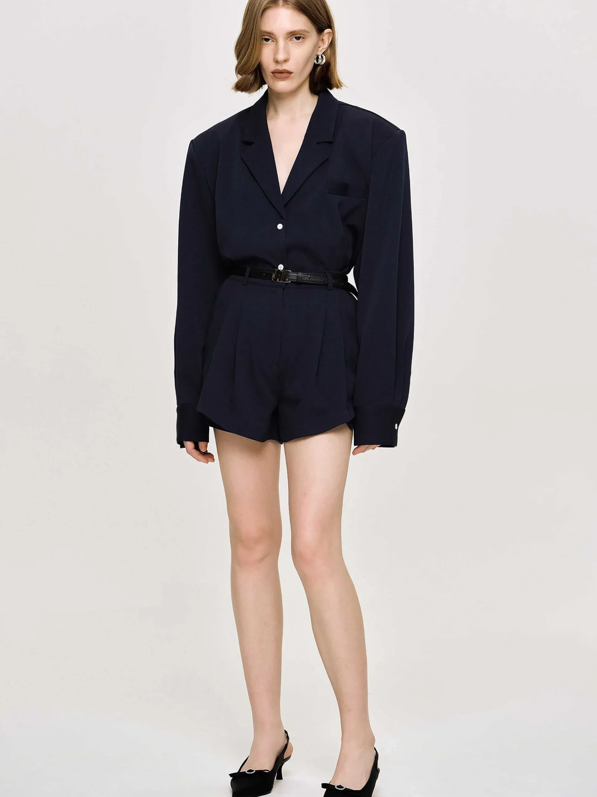 Women Source Unknown Co-Ords-High Rise Angled Shorts, Navy
