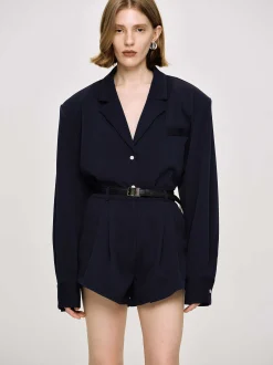 Women Source Unknown Co-Ords-High Rise Angled Shorts, Navy