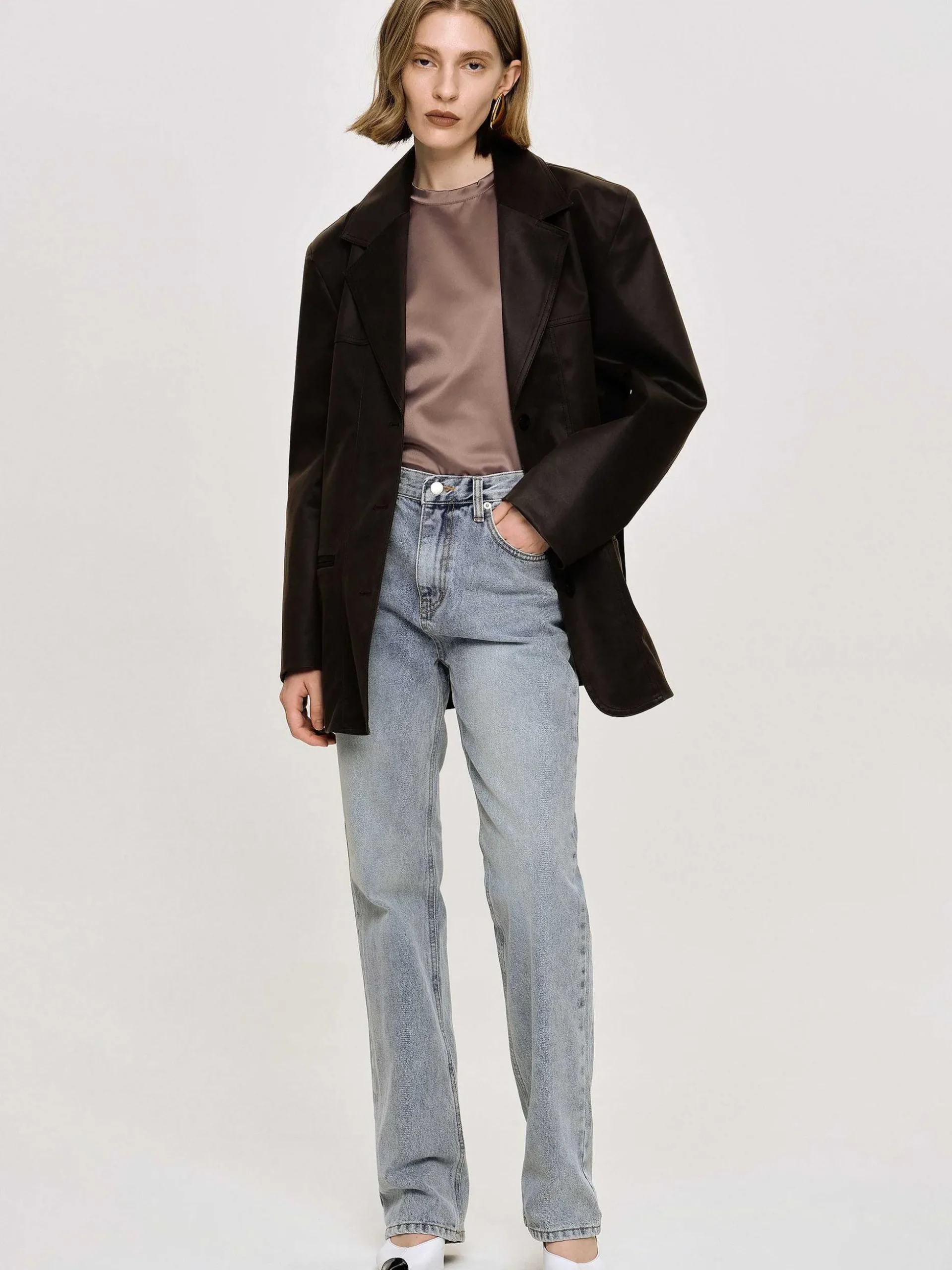 Women Source Unknown Denim-High-Rise Long Jeans, Ash Blue