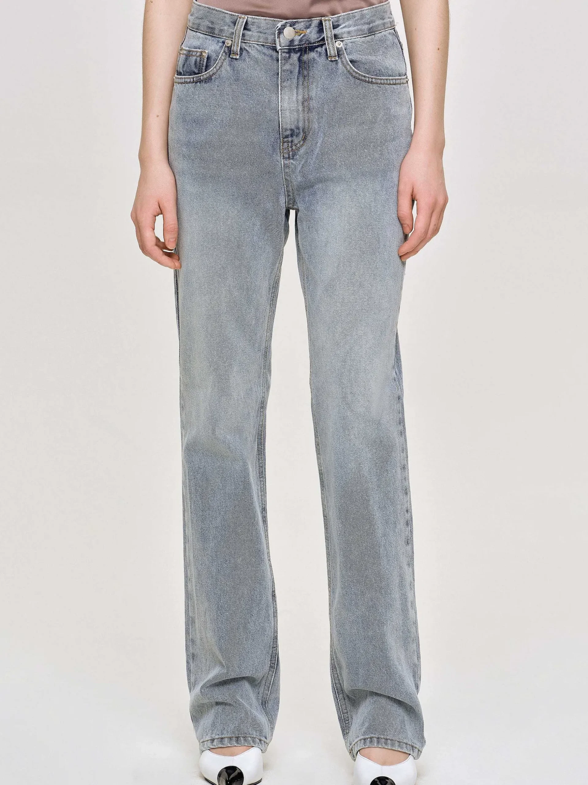 Women Source Unknown Denim-High-Rise Long Jeans, Ash Blue